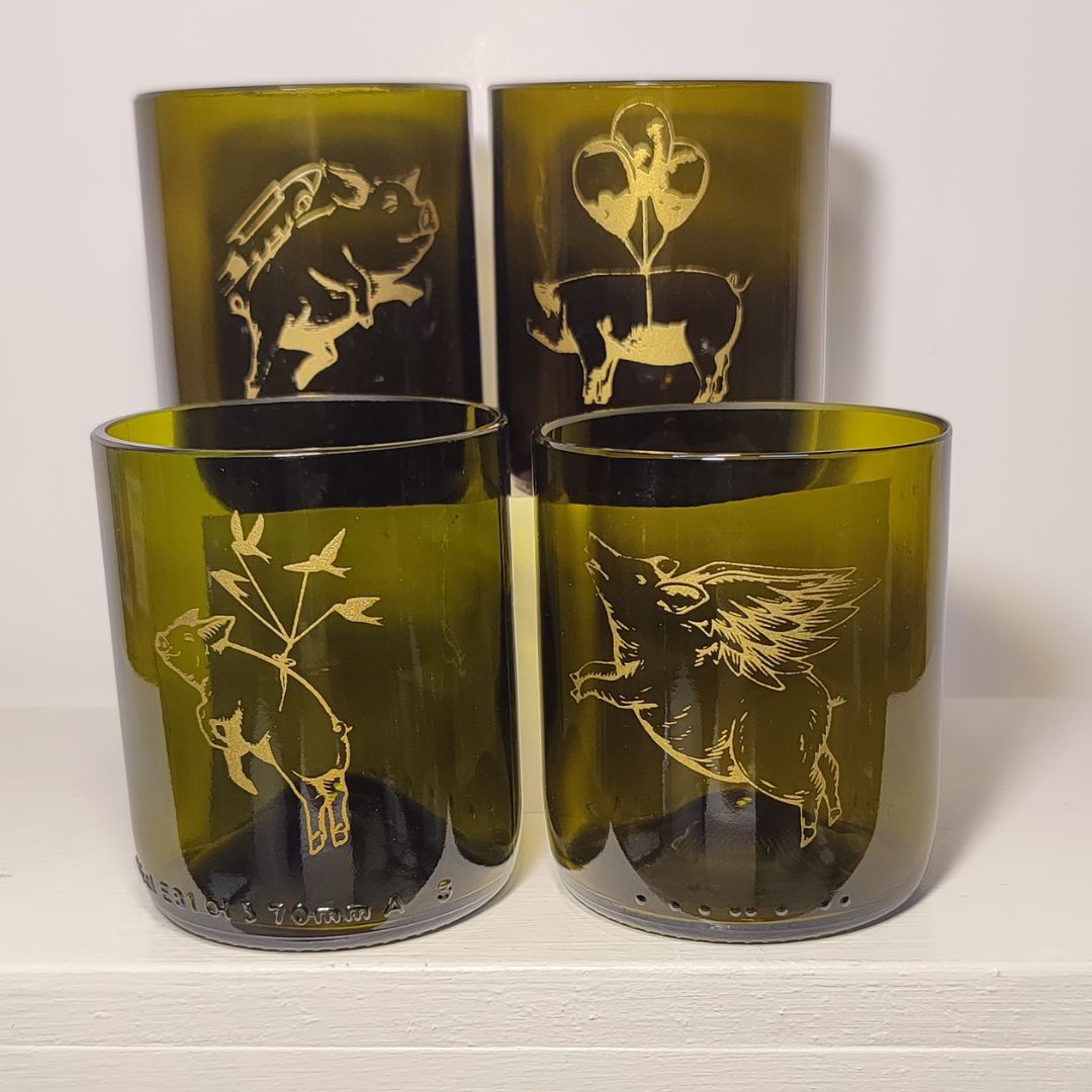 Set Bicchiere vetro Riciclato maiale 250ml Marrone/oro
