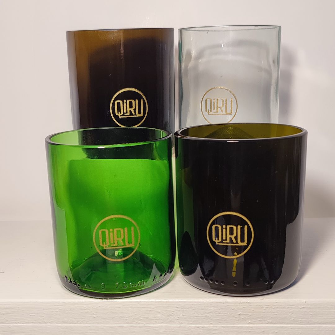 Set Bicchiere vetro Riciclato MIX 250ml Marrone_marrone scuro_verde_trasparente/oro