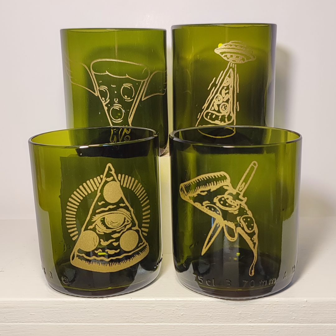 Set Bicchiere vetro Riciclato It's Pizza Time 250ml Marrone/ORO