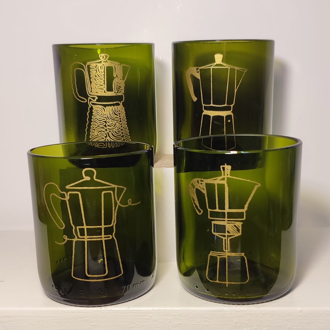 Set Bicchiere vetro Riciclato Moka 250ml Marrone/oro