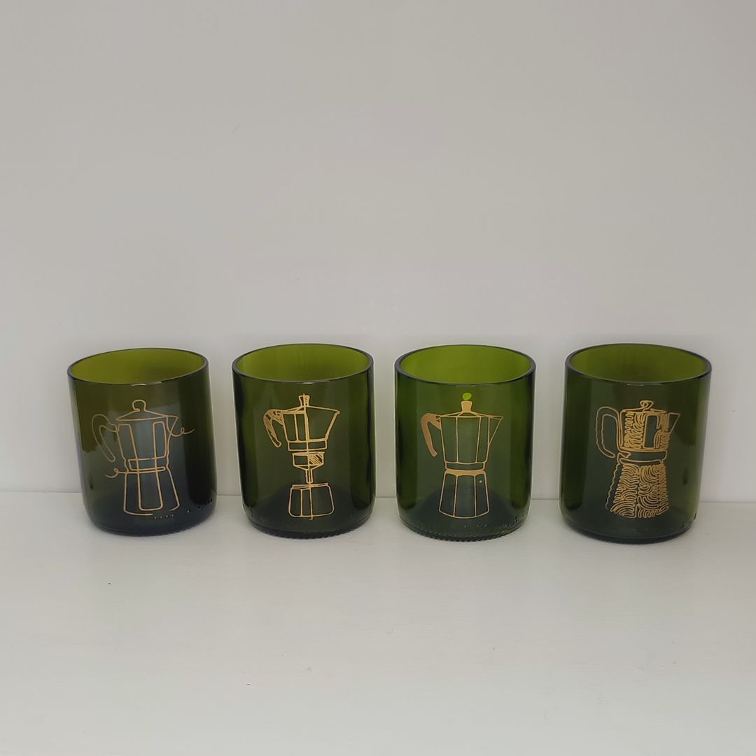 Set Bicchiere vetro Riciclato Moka 250ml Marrone/oro