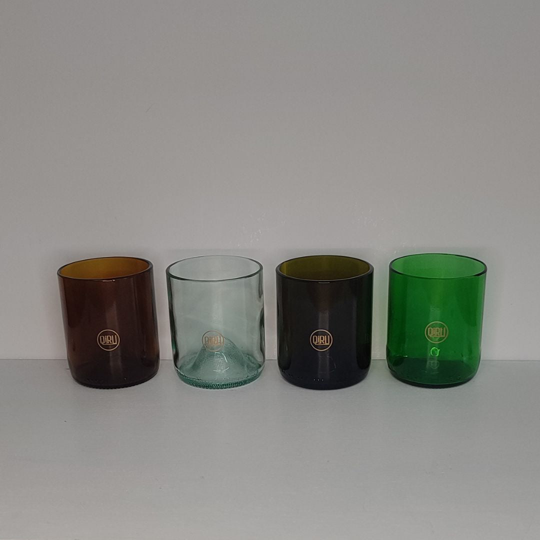 Set Bicchiere vetro Riciclato MIX 250ml Marrone_marrone scuro_verde_trasparente/oro