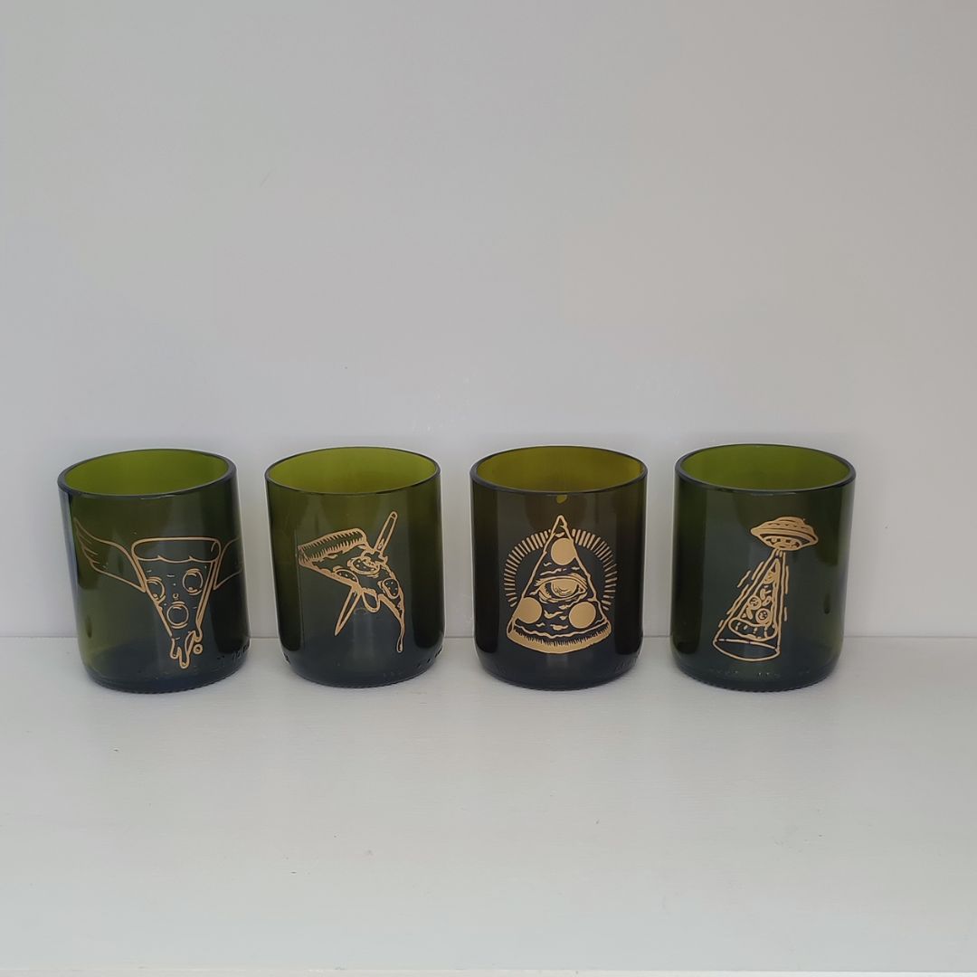 Set Bicchiere vetro Riciclato It's Pizza Time 250ml Marrone/ORO