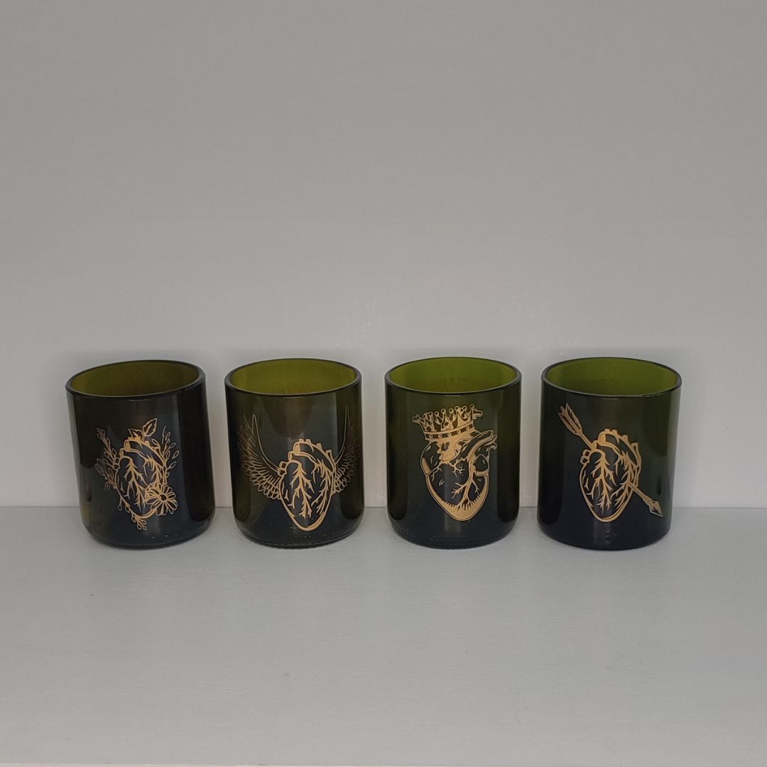 Set Bicchiere vetro Riciclato Cuore 250ml Marrone/ORO