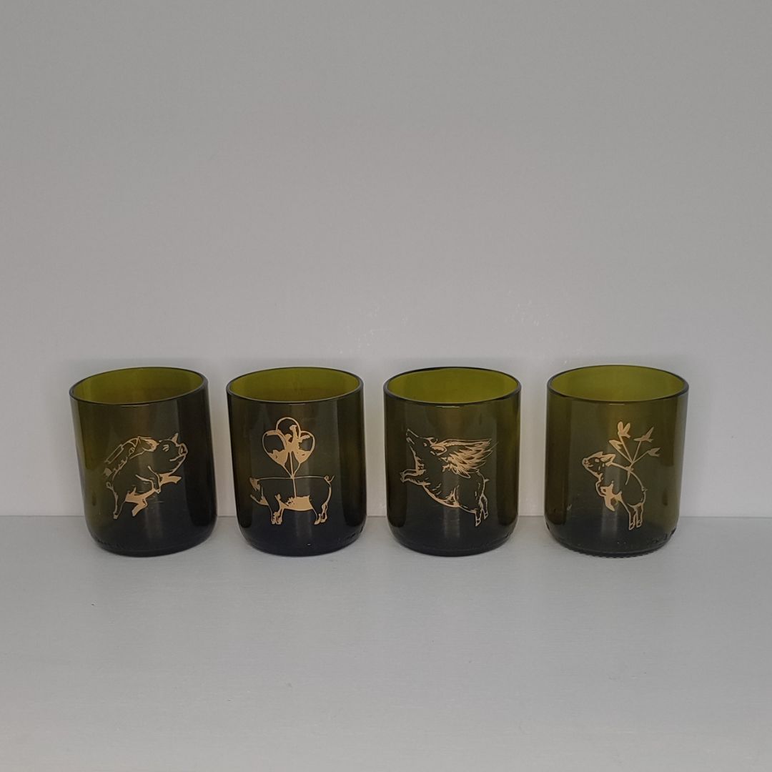 Set Bicchiere vetro Riciclato maiale 250ml Marrone/oro