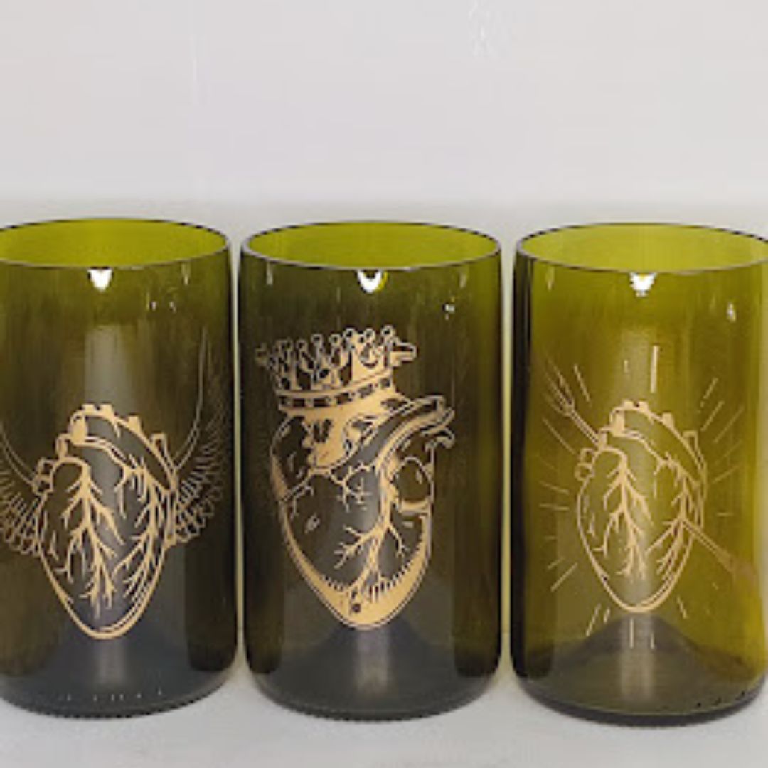 Set Bicchiere vetro Riciclato Cuore 350ml Marrone/ORO