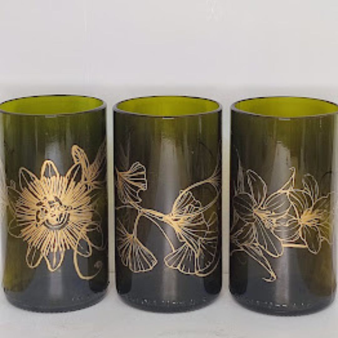 Set Bicchiere vetro Riciclato Botanic Flow 350ml Marrone/oro