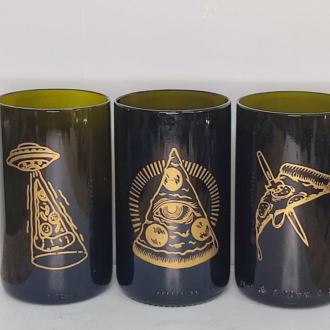 Set Bicchiere vetro Riciclato It's Pizza Time 350ml Marrone/ORO