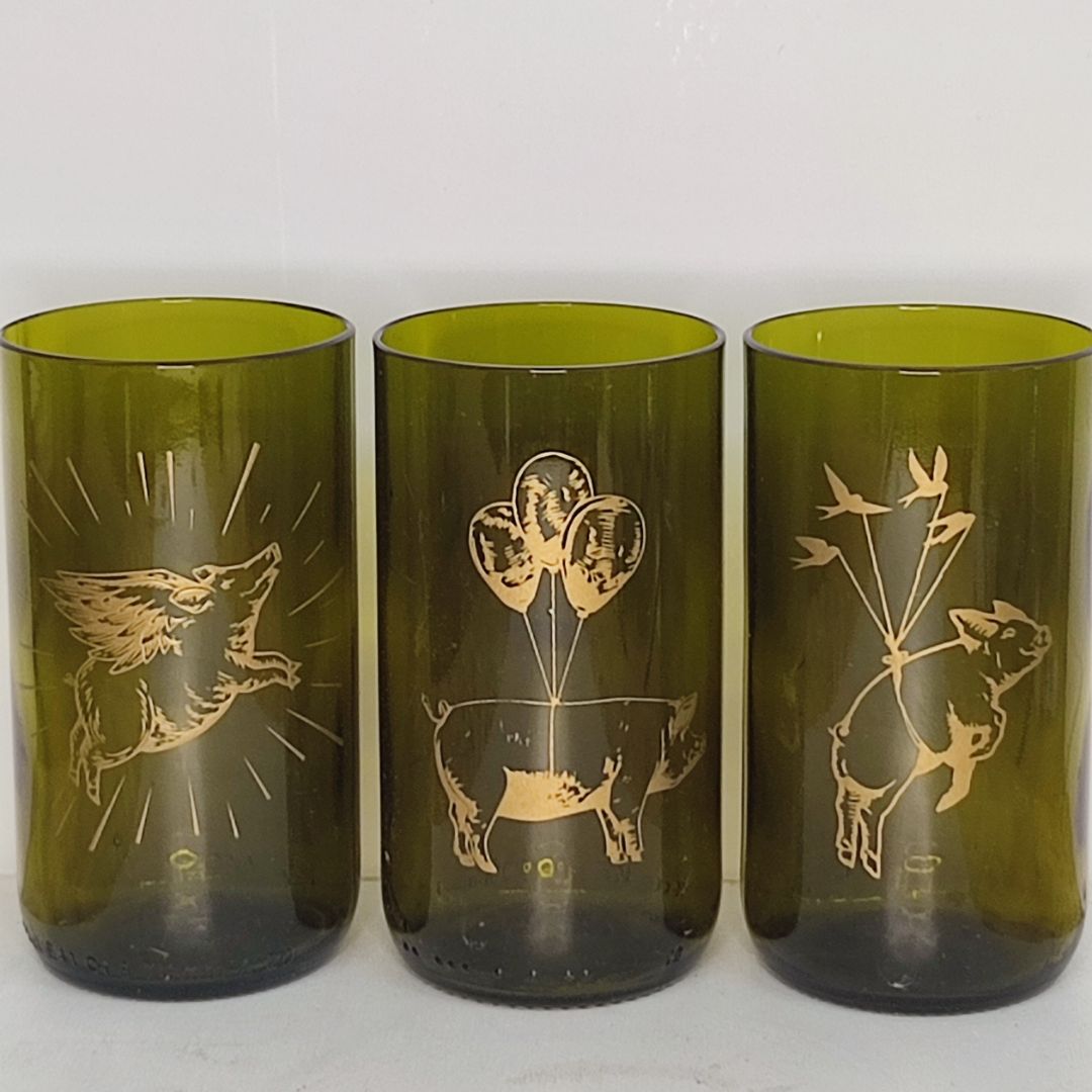 Set Bicchiere vetro Riciclato maiale 350ml Marrone/oro