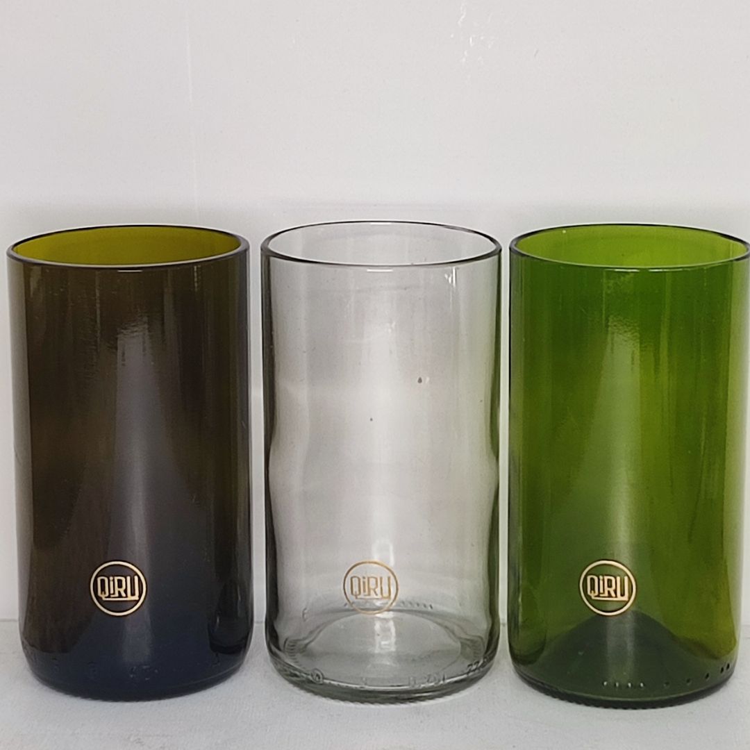 Set Bicchiere vetro Riciclato MIX 350ml Marrone_verde_trasparente/oro