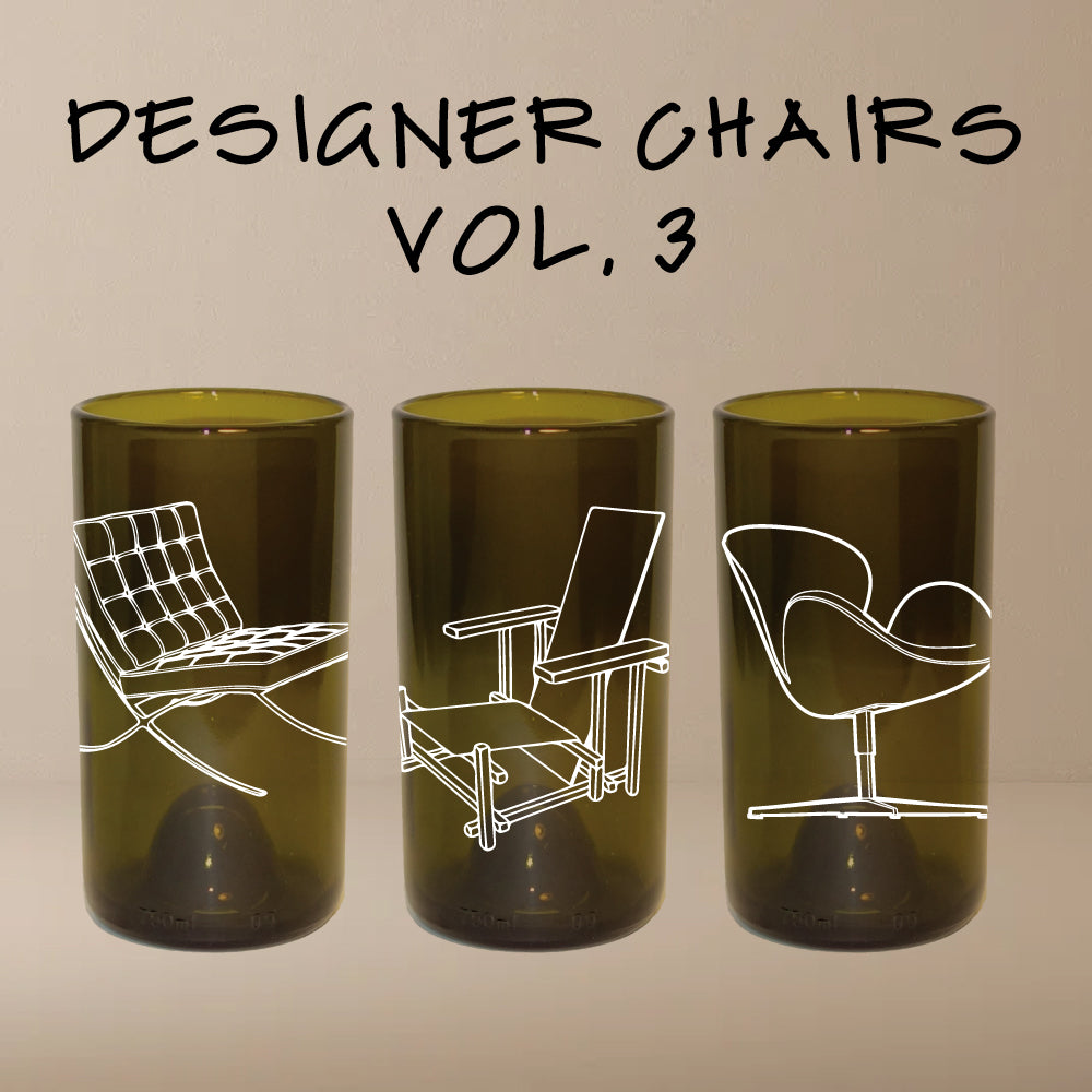 Set Bicchiere vetro Riciclato Designer Chairs Vol.3 350ml Marrone/Bianco