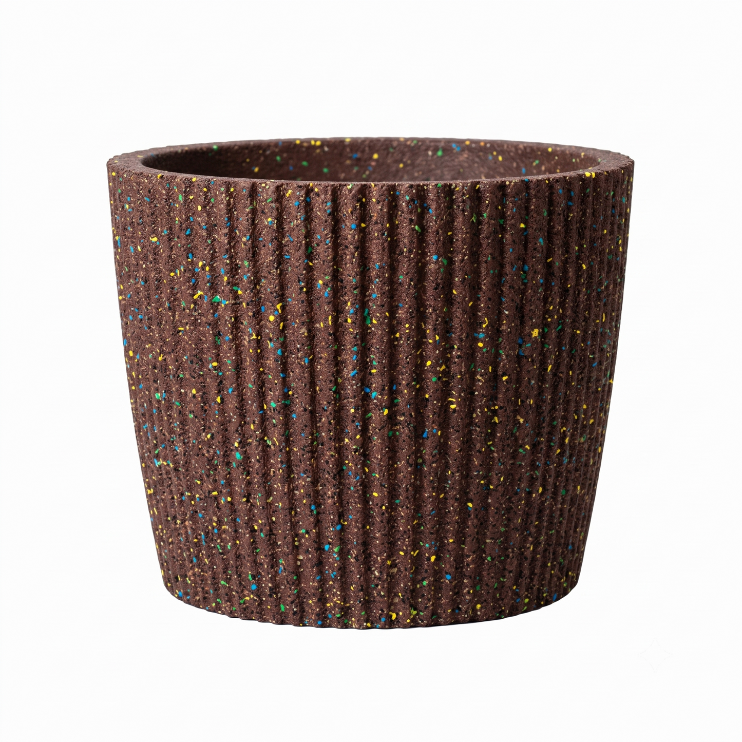 Vaso tondo scanalato XXL in gomma riciclata, colore terra