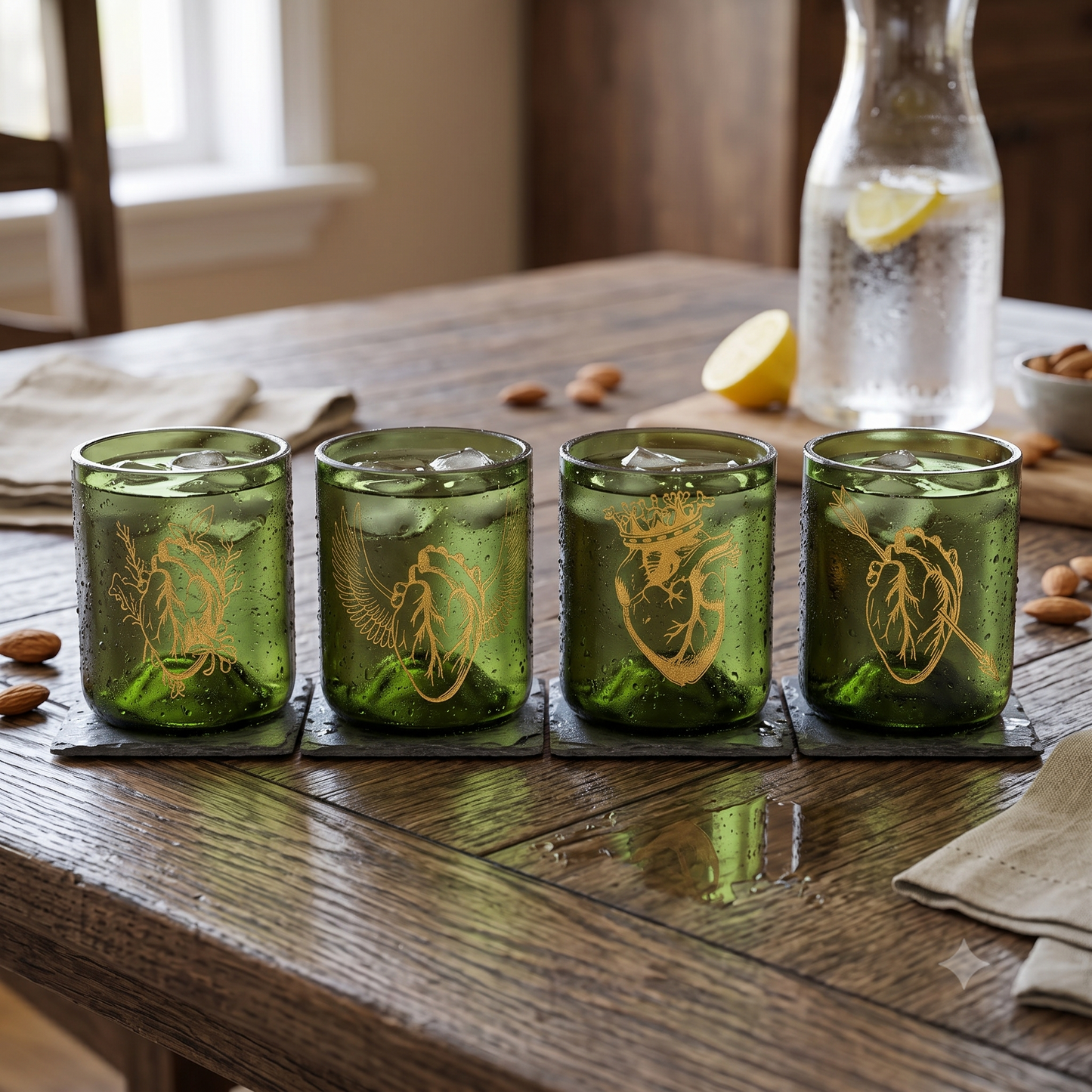 Set Bicchiere vetro Riciclato Cuore 250ml Marrone/ORO