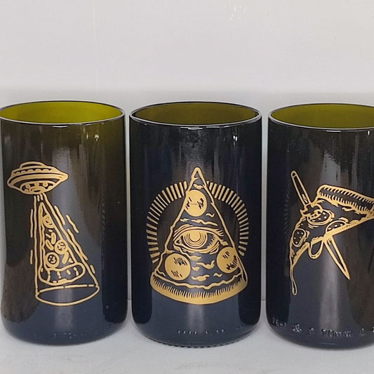Set Bicchiere vetro Riciclato It's Pizza Time 350ml Marrone/ORO