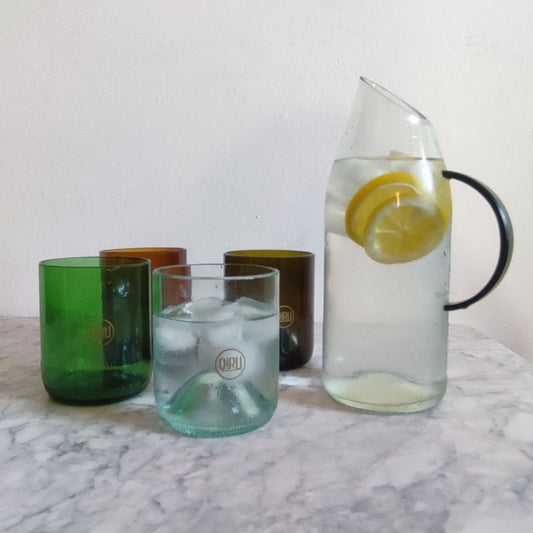 Set: Brocca + 4 bicchieri (Brocca: Marrone/trasparente/verde)