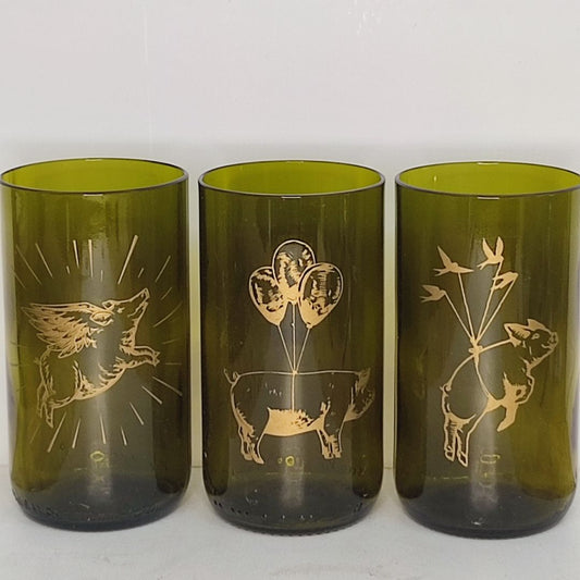Set Bicchiere vetro Riciclato maiale 350ml Marrone/oro