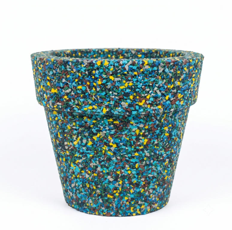 Vaso classico in gomma riciclata da pneumatici, colore blu