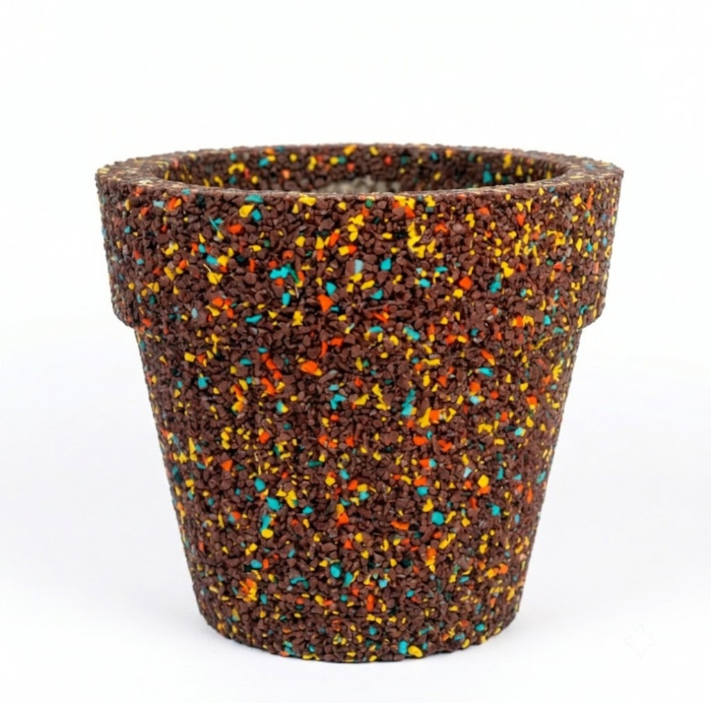 Vaso classico in gomma riciclata da pneumatici, colore terra