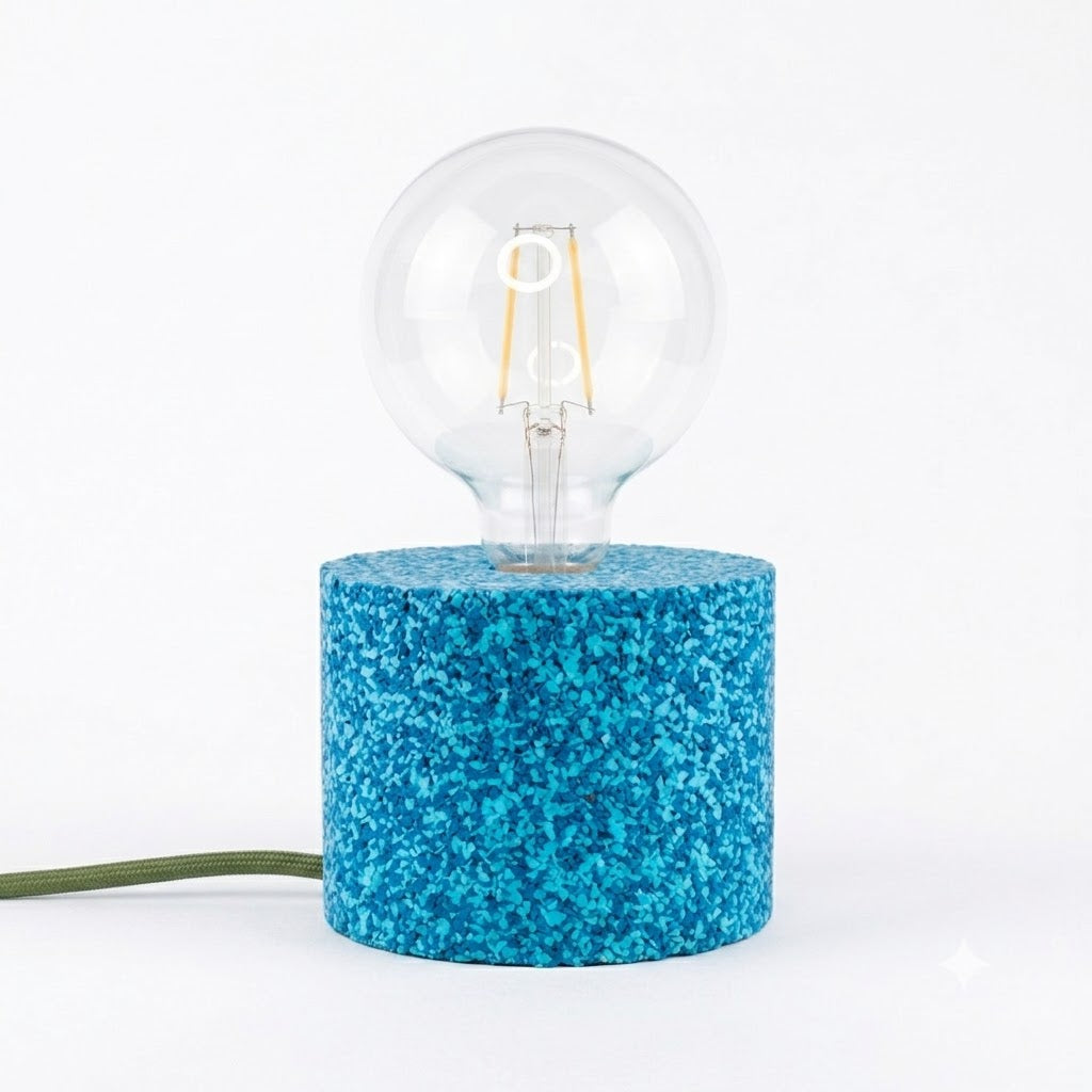Lampada cilindrica blu con cavo verde oliva
