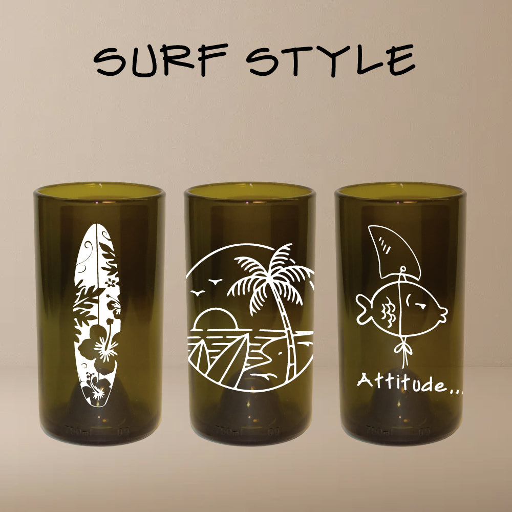 Set Bicchiere vetro Riciclato Surf Style 350ml Marrone/Bianco