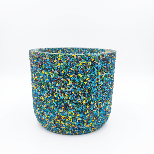 Vaso tondo scanalato in gomma riciclata, colore blu