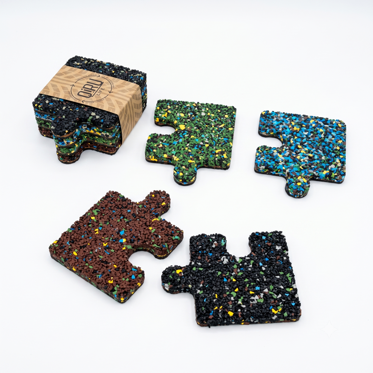 Set sottobicchieri e sottopentola puzzle in gomma riciclata