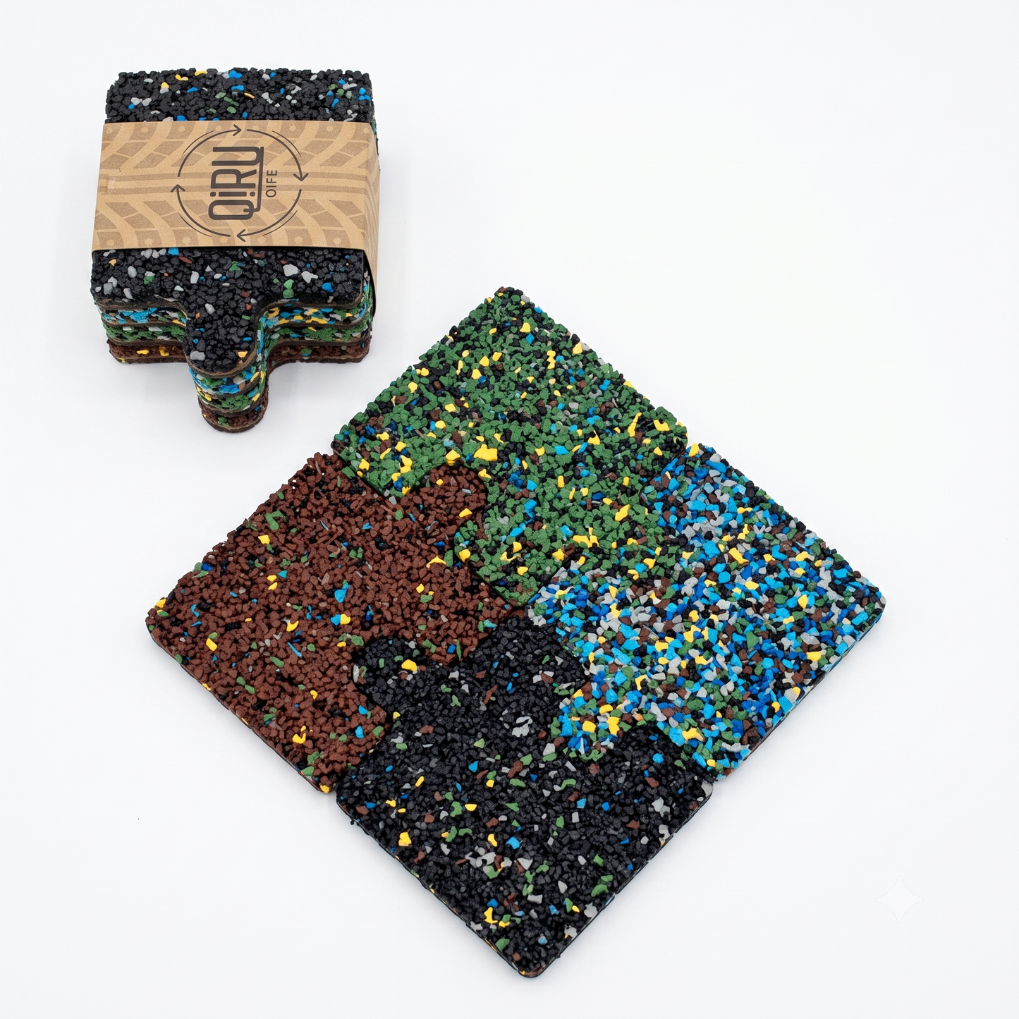 Set sottobicchieri e sottopentola puzzle in gomma riciclata