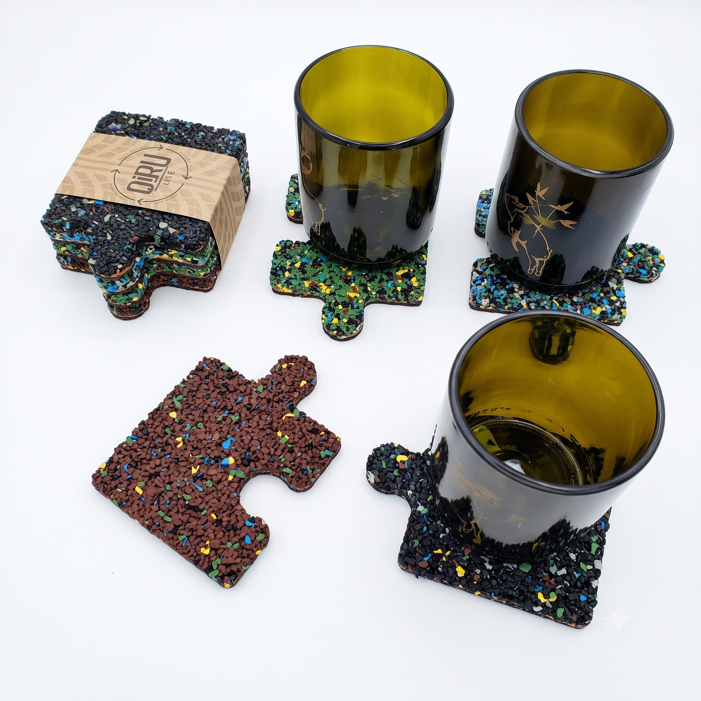 Set sottobicchieri e sottopentola puzzle in gomma riciclata