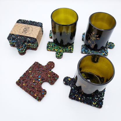 Set sottobicchieri e sottopentola puzzle in gomma riciclata