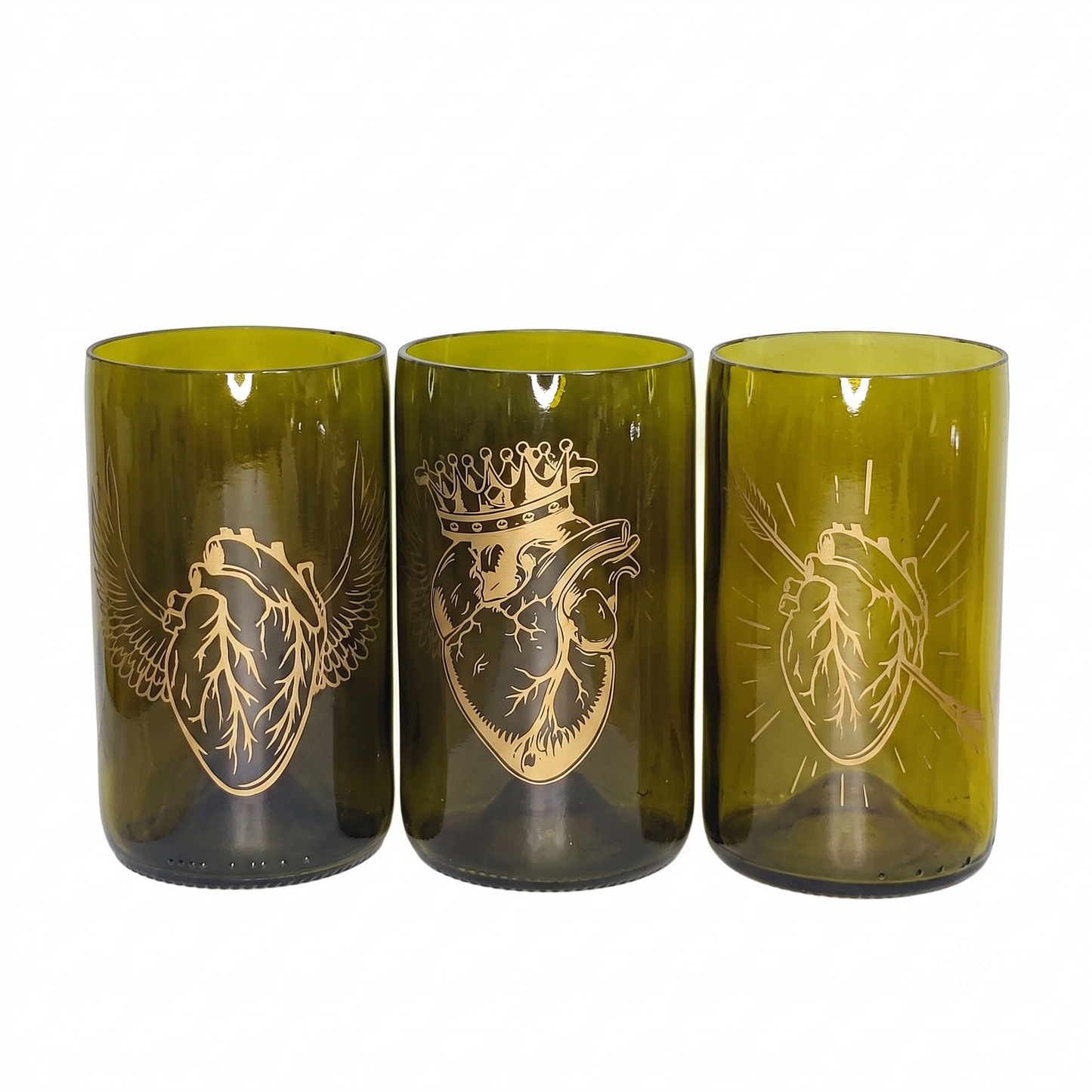 Set Bicchiere vetro Riciclato Cuore  350ml Marrone/ORO