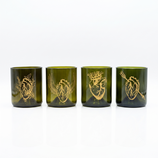 Set Bicchiere vetro Riciclato Cuore 250ml Marrone/ORO